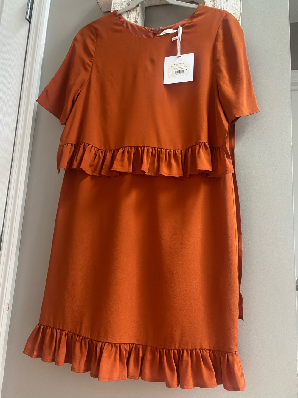 NWT Marie Oliver Lele Ruffle Silk Dress in Cinnamon / XS